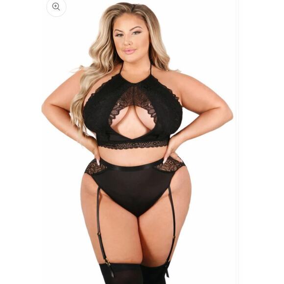 🦋B2G1🦋FANTASY LINGERIE Sadie Bralette & Gartered Panty Bra Set QUEEN/PLUS - Picture 1 of 6